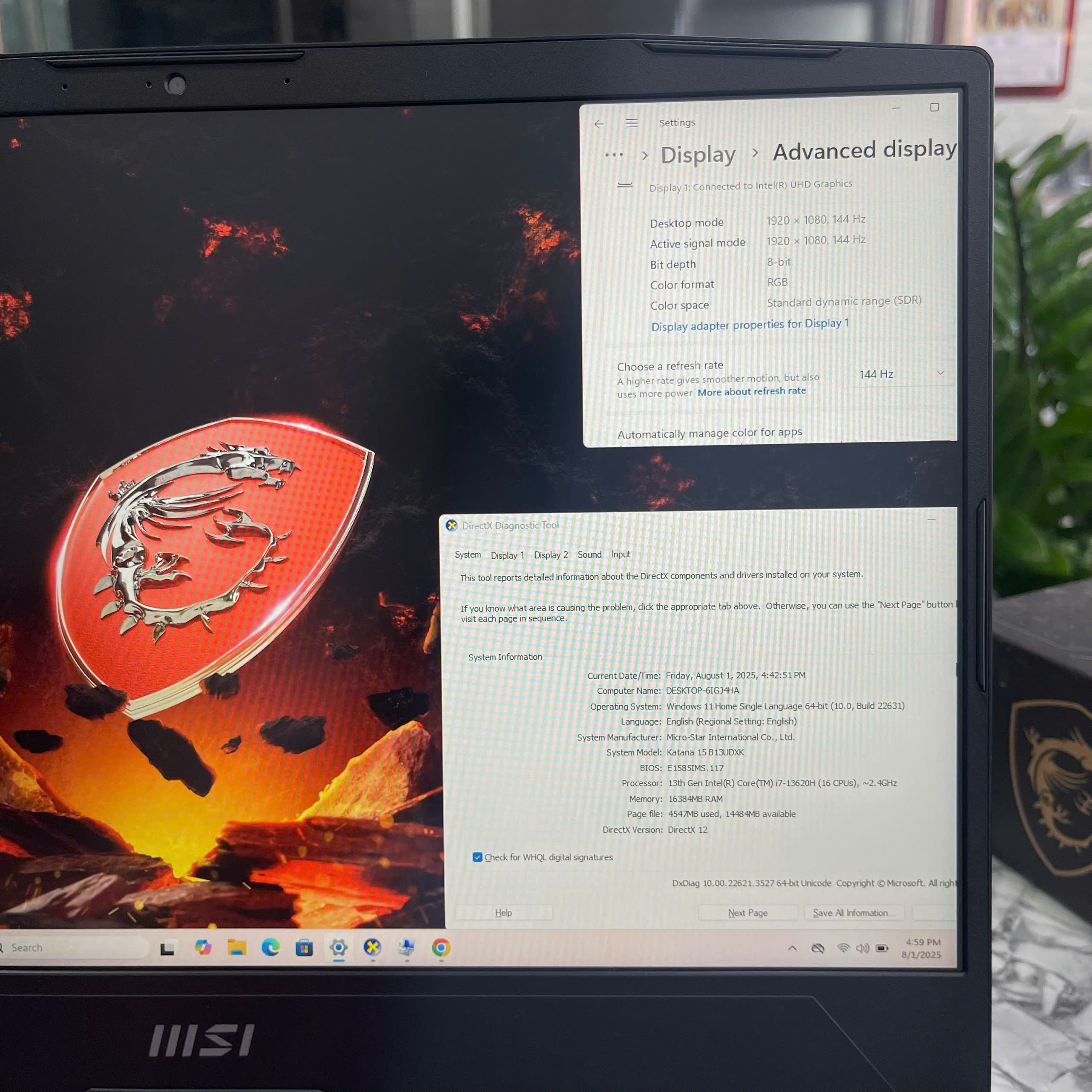  MSI Katana 15 B13UDXK  Máy LikeNew Core I7-13620H Ram 16gb Ssd 1.000gb Card RTX 3050 6GB GDDR6 Màn Hình 15.6 Inch IPS Fhd 144Hz