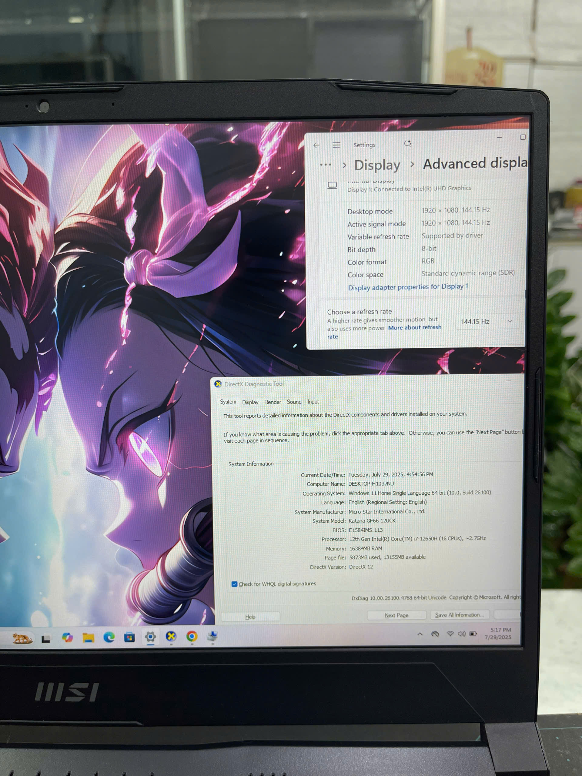  MSI Katana GF66 12UCK  Core I7-12650H Ram 16gb Ssd 512gb Card RTX 3050 4GB GDDR6 Màn Hình 15.6 Inch IPS Fhd 144Hz
