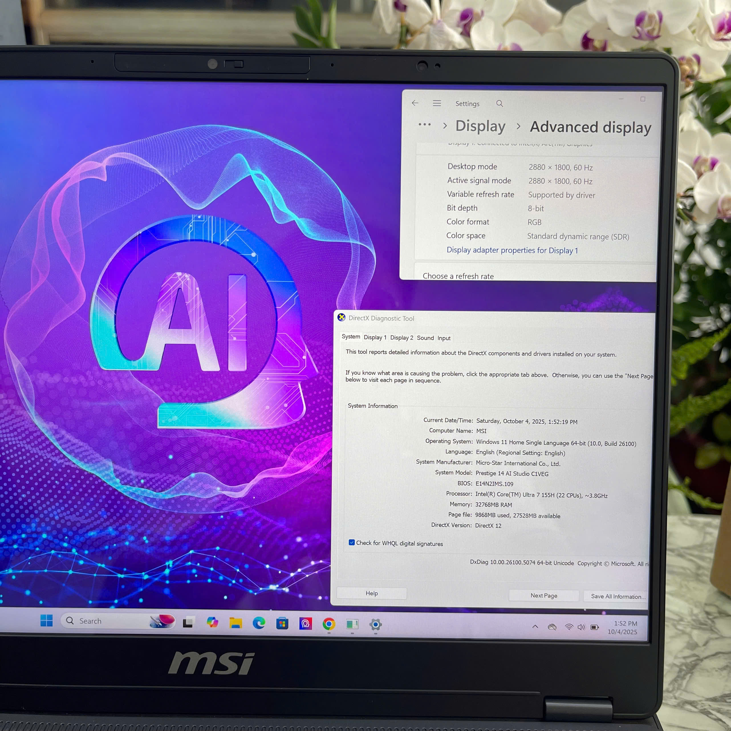 MSI Prestige 14 AI Studio C1VEG-056VN Ultra 7-155H RAM 32GB SSD 1TB RTX4050 6GB MÀN HÌNH : 14.0 INCH 2.8K 