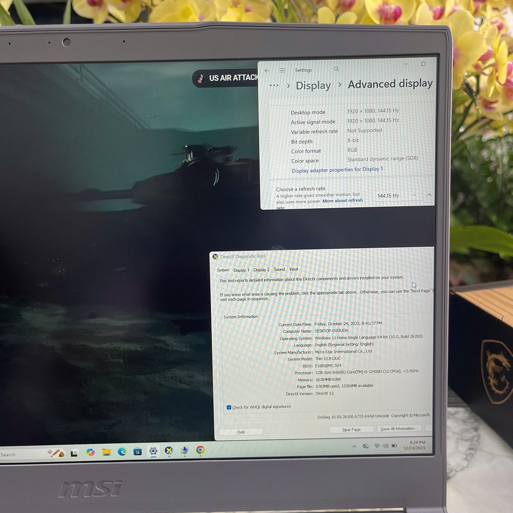 MSI Thin 15 B12UC - 1418VN (LikeNew-Còn Bảo Hành Hãng ) CORE I5-12450H RAM 16GB SSD 512GB RTX 3050 4GB MÀN HÌNH 15.6'' IPS Fhd 144.Hz