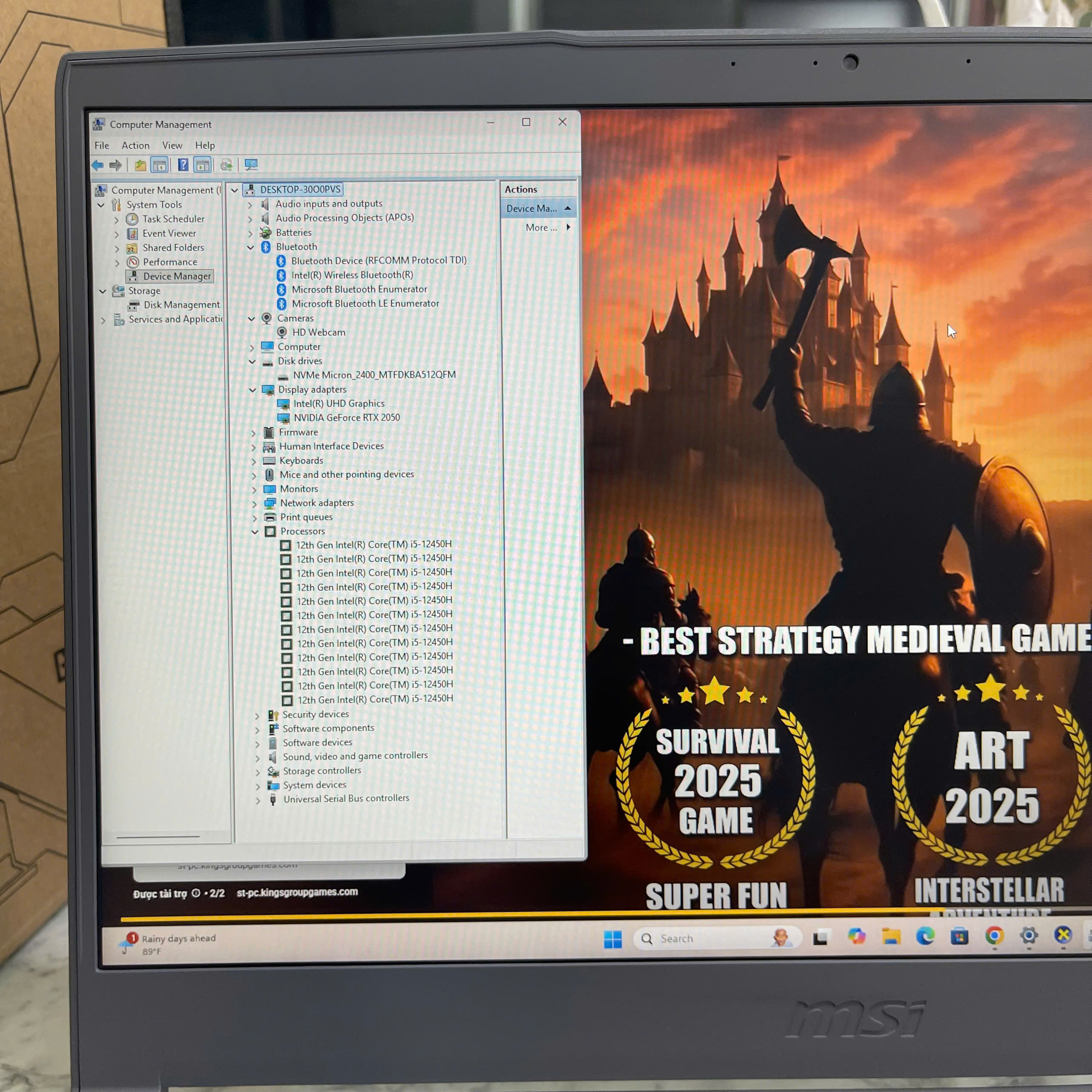  MSI Thin 15 B12UCX (LikeNew-Còn Bảo Hành Hãng ) CORE I5-12450H RAM 16GB SSD 512GB RTX 2050 4GB MÀN HÌNH 15.6'' IPS Fhd 144.Hz