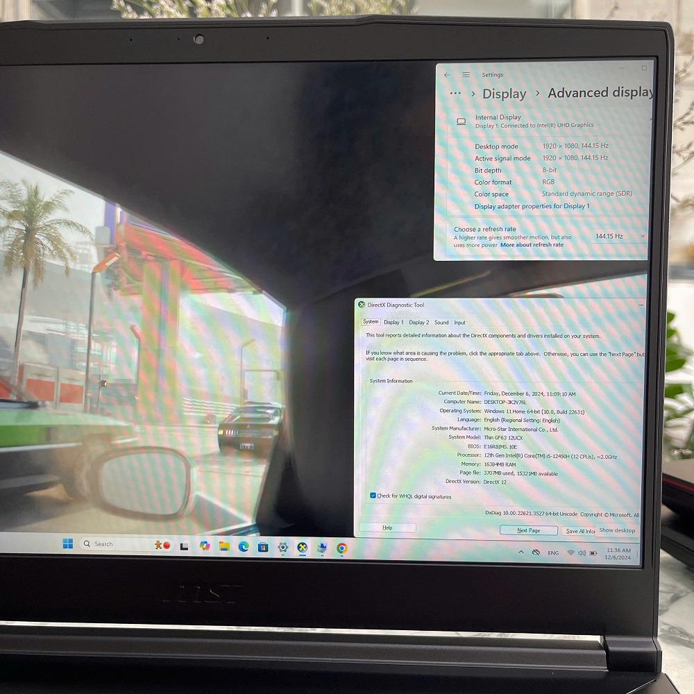 MSI Thin GF63 12UCX CORE™ I5-12450H RAM 16Gb SSD 512GB RTX™ 2050 4GB MÀN HÌNH 15.6 Inch IPS Fhd 144Hz